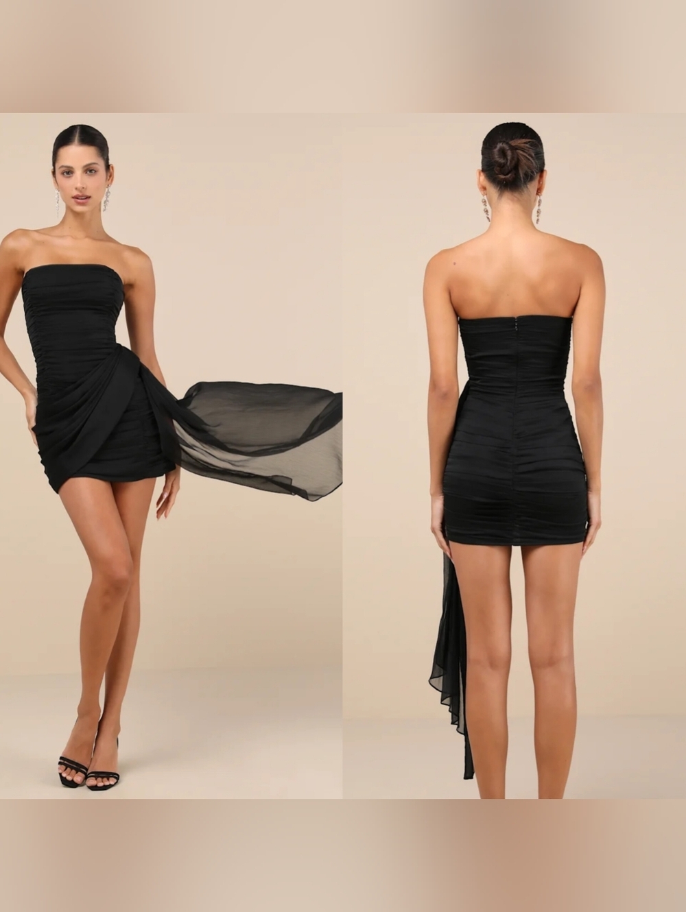 Lulus Exceptional Beauty Black Ruched Strapless Bodycon Mini Dress L Party Prom
